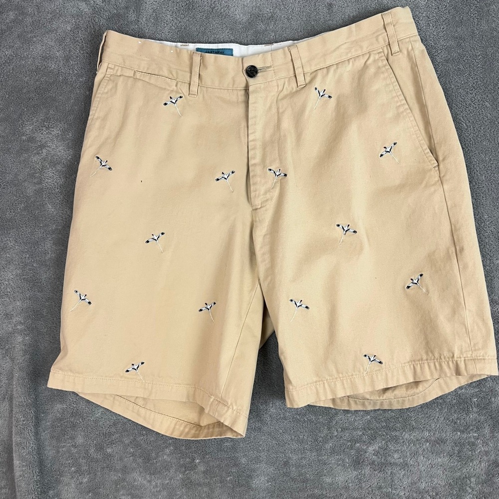 Castaway Nantucket Island Shorts Mens 32 Khaki Embroidered Crane Preppy